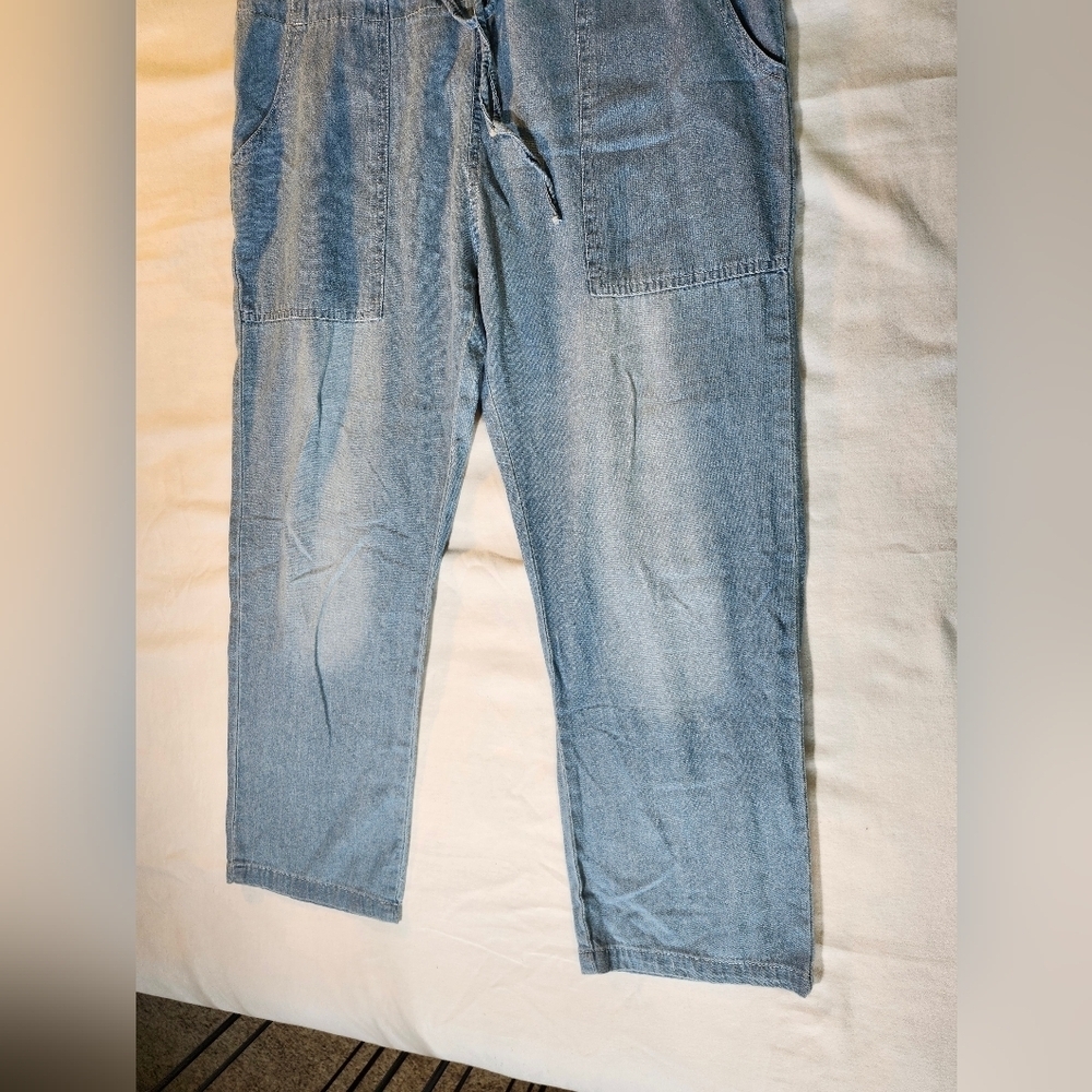 Blue Denim Overalls Lightweight Tie Waist No Tags Adjustable Straps - Picture 9 of 10